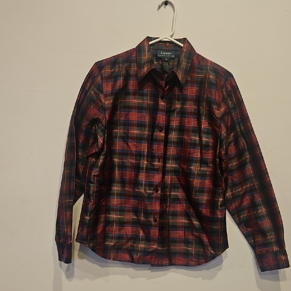 Polo Ralph Lauren Women's Red and Green Plaid Button Down Shirt
